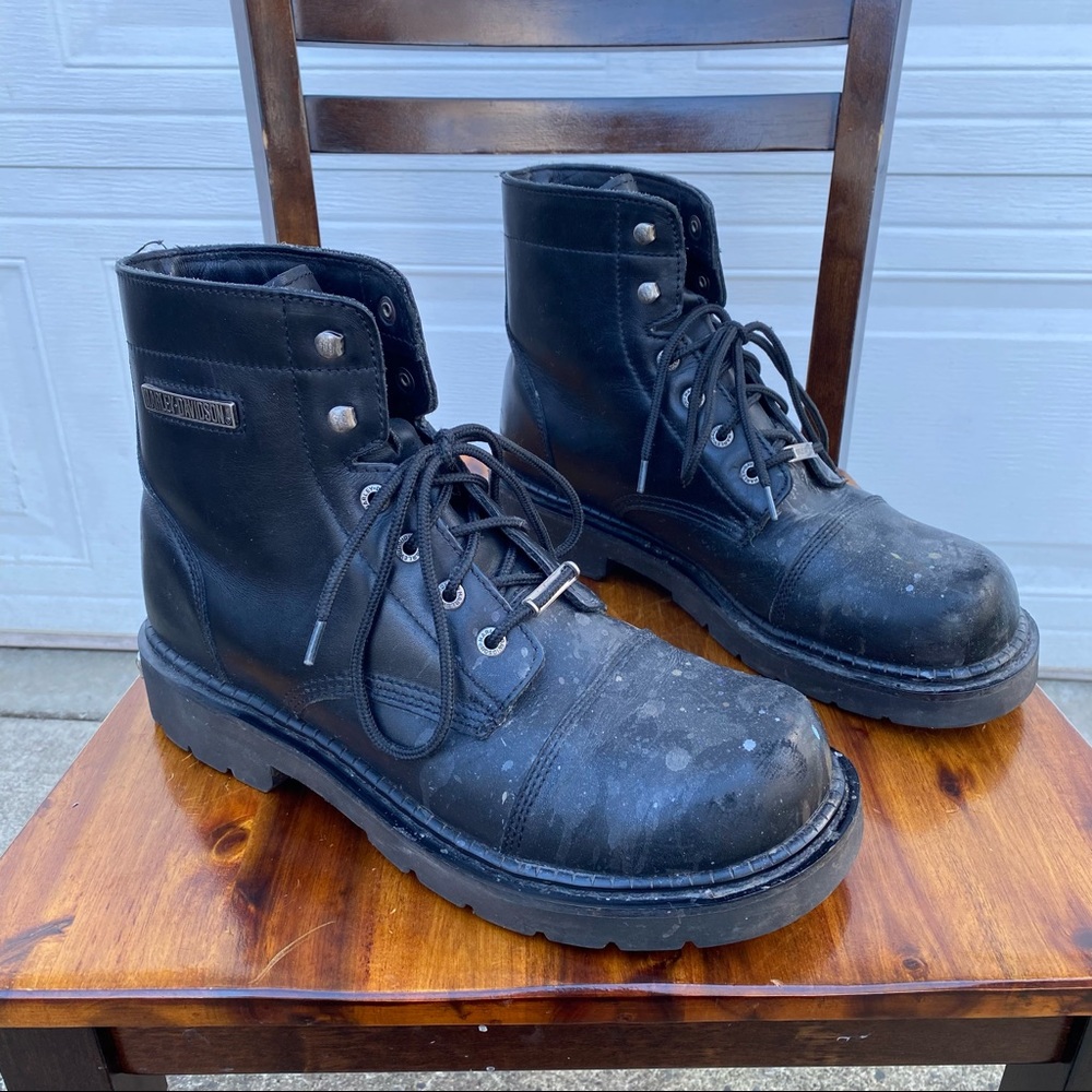 Men’s black size 12 “wide width” square toe leather Harley Davidson boots